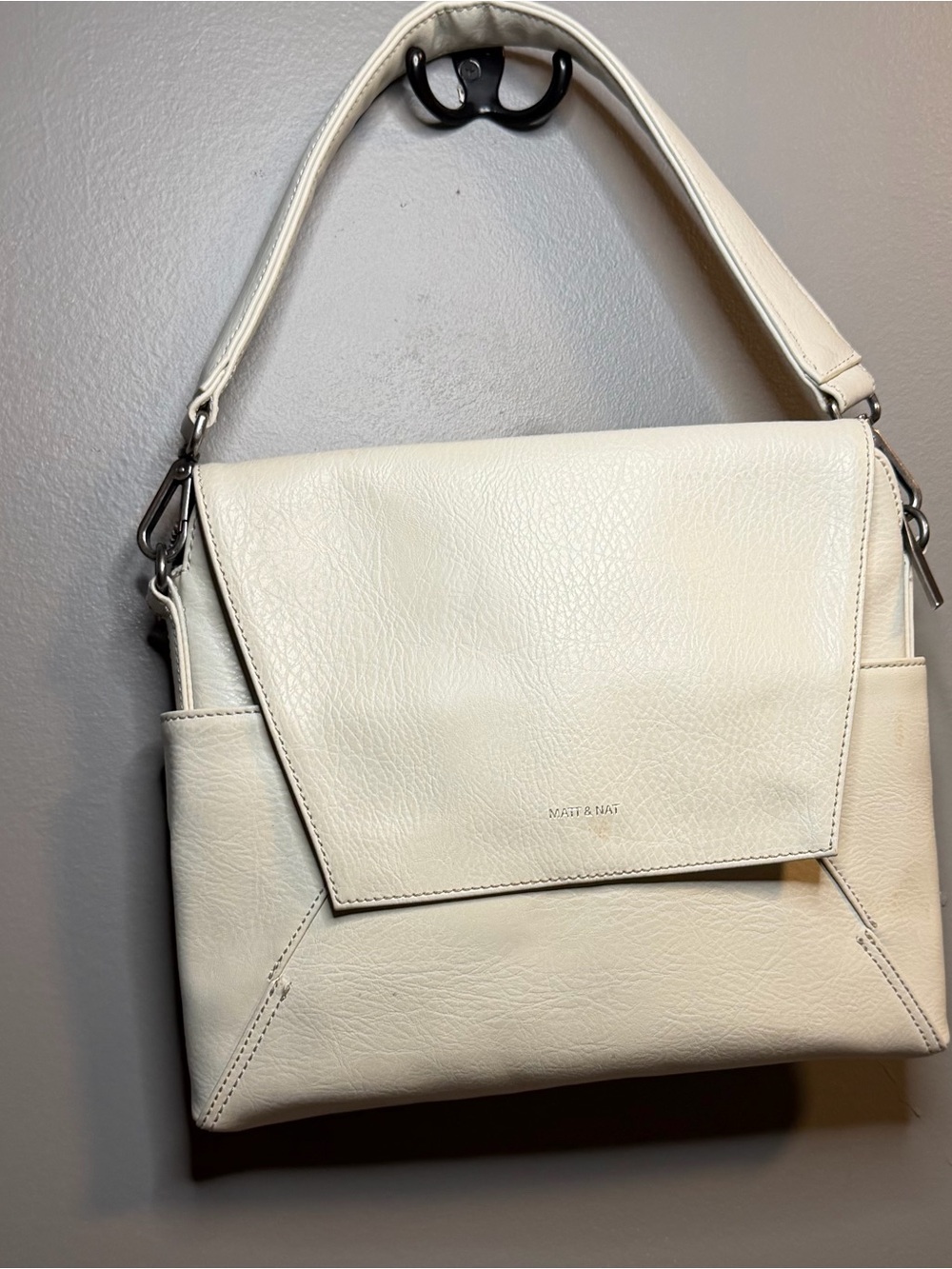 Matt & Nat Cream Textured Flap Shoulder Bag